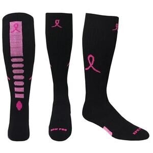 New Epic Sports E125247 Over Calf Breast Cancer Black Pink Ribbon Socks M